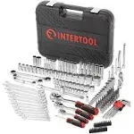 INTERTOOL Metric Socket Set, 1/4” 3/8” 1/2” Drive, 156-Piece, Ratchet Box Wrenches, Quick Release Ratchets, Extensions, Adapters, Security Bits, Screwdriver, Hex Keys, Hard Case, Tool Gift, ET08-8156