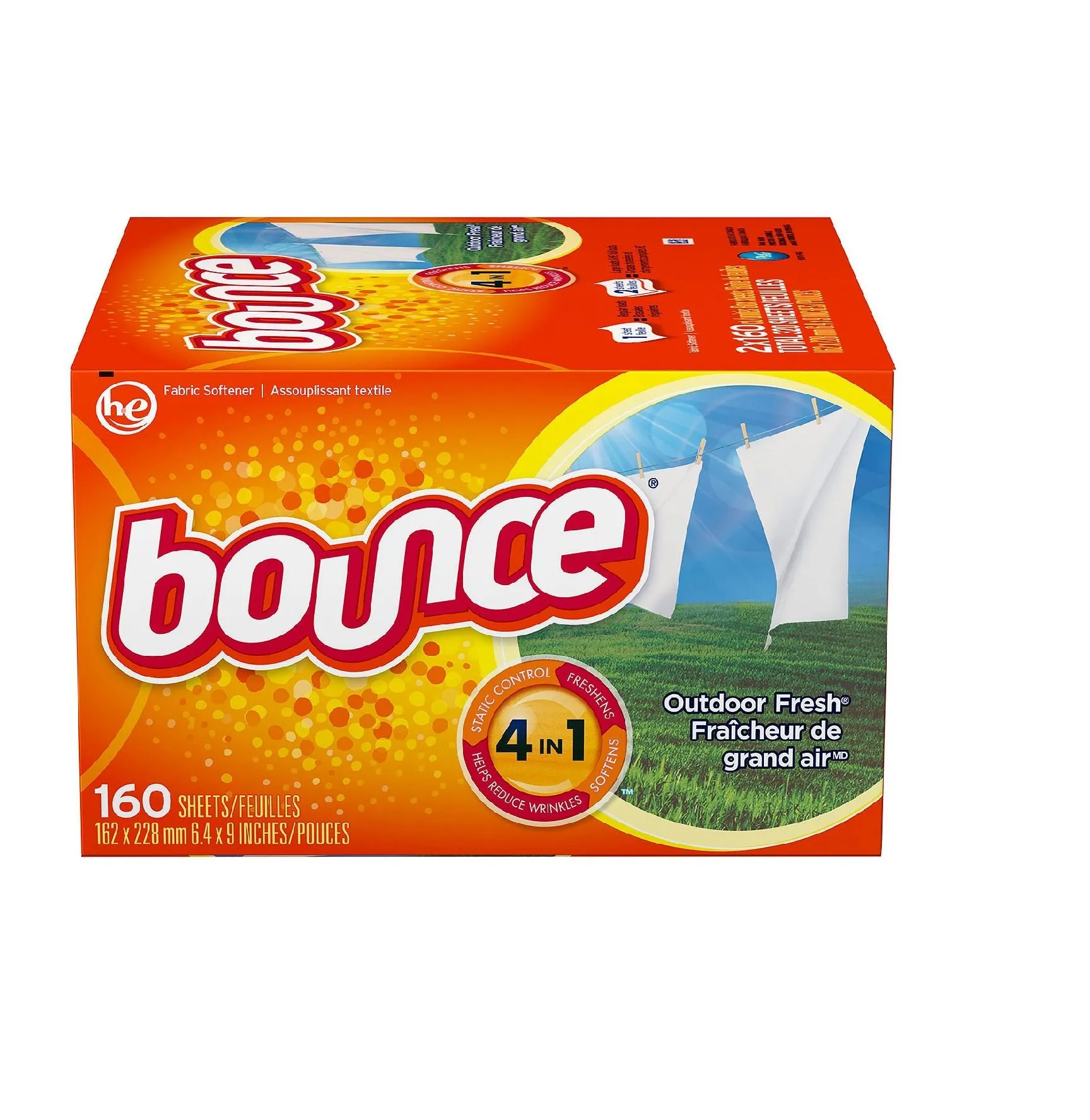 Bounce Fabric Softener Dryer Sheet Outdoor Fresh, 160 Sheets (Pack of 2)