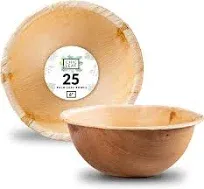 Chic Leaf Palm Leaf Bowls Disposable Bamboo Like - 8 Inch Round 30 oz 25 Pack, Biodegradable Soup Bowl for Salad, Ramen, Chili, Ice Cream, Condiment - Oven and Microwave Safe