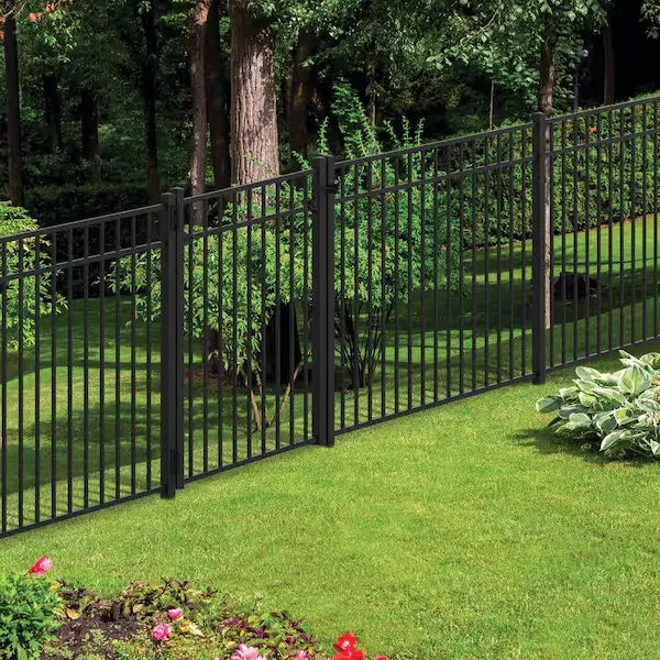 Freedom New Haven 4-1/2-ft H x 3-ft to 5-ft W Black Aluminum Spaced Picket Flat-Top Decorative Fence Gate Kit