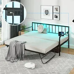 Giantex Twin Daybed with Trundle, Charging Station, LED Lights, and Charging Station