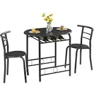 VECELO 3 Piece Small Round Dining Table Set for Kitchen Breakfast Nook