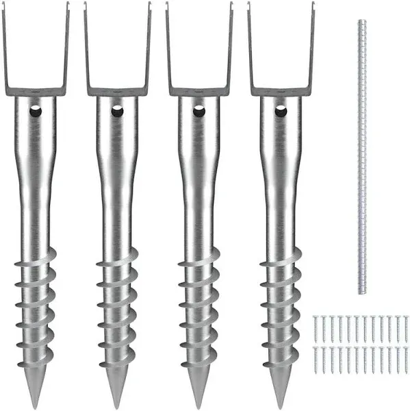 VEVOR No Dig Ground Anchor, 4 Pack 3.94 x 2.76 x 27.56 in DIY Screw in Post Stake, Includes 6 Lag Bolts &amp; a Rebar, U-Shape Heavy Duty Steel Post Holder, Great for Mailbox Posts and Fence Posts