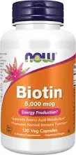 NOW Foods by Now Biotin Energy Production 5000 mcg- 120 Vcaps