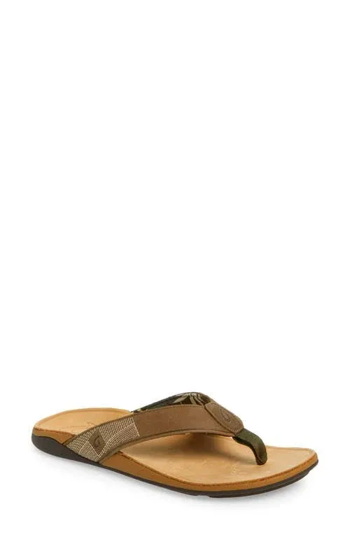 OluKai Tuahine Men's Beach Sandals, Quick Dry Flip-Flop Slides, Waterproof Full-Grain Leather & Wet Grip Soles, Soft Comfort Fit & Arch Support