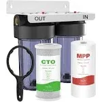 SimPure 2 Stage Whole House Water Filtration System with 10-Inch Big Clear Housing, PP and Carbon Filters, 1 inchNpt