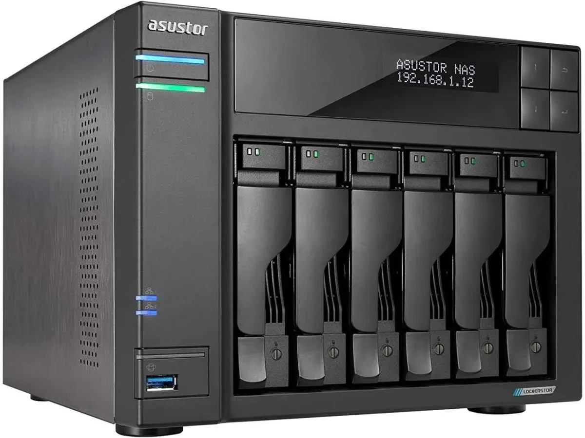 ASUSTOR LOCKERSTOR 6 Gen2 AS6706T 6tb NAS 6x1tb Crucial MX500 SSD Drives Installed - FREE RAM UPGRADE