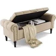 Dycanpo 50in Storage Bench with Arms Upholstered Ottoman Bench for Bedroom