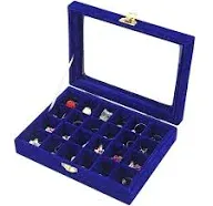 24 Grids Velvet Glass Ring Earrings Jewelry Box Earrings Organiser Storage Holder Display Case