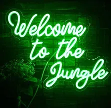 Welcome to the Jungle Neon Sign Jungle Decor Green Led Word Neon Light Signs for Wall Decor Usb Letter Light Up Sign for Garden Home Entryway Front Porch Party Gift