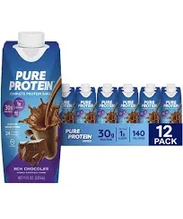 Pure Protein Complete Protein Shake, Strawberry Milkshake - 4 pack, 11 fl oz bottles