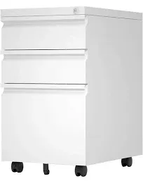 3 Drawer Locking File Cabinet, Under Desk Metal Filing Cabinet for Legal/Letter/A4 File, Fully Assembled Include Wheels, Home/Office Design (White)