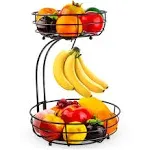 Iron 2Tier Countertop Fruit Vegetables Basket Bowl Storage With Banana Hanger