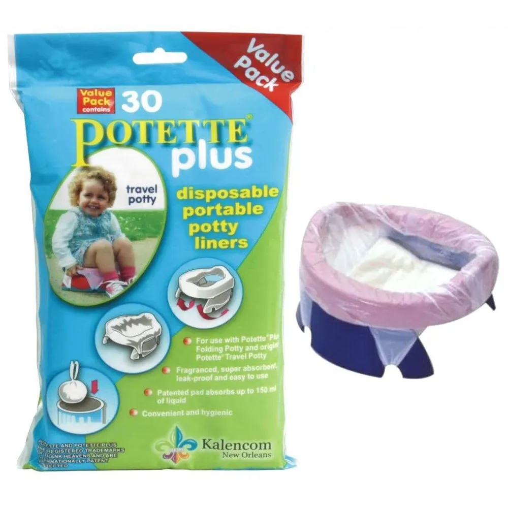 Kalencom Potette Plus Potty Seat Liners - Disposable, Leakproof Liners for Travel Potty Seat - Fragranced to Absorb Odor - 30 Count