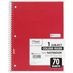 Mead Notebook, Spiral, 1 Subject, College Ruled, 70 Sheets