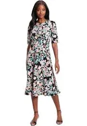 London Times Women's Plus Printed Jersey Midi Dress