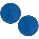 Pyrex 7401-PC Lake Blue Round Plastic Food Storage Replacement Lid (2-Pack)