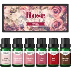 Rose Fragrance Oil, ESSLUX Floral Scented Oils for Home for Diffuser, Soap Candle Making Scents, Essential Oils Gift Set - Bulgarian Rose, Black Rose & Oud, Rock Rose and More