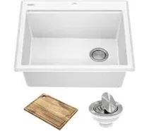 Kraus 25 In. Bellucci Granite Composite Workstation Drop-In Top Mount Single Bowl Kitchen Sink with Accessories KGTW12-25WH