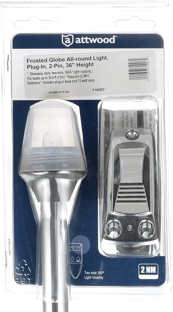 Attwood Stowaway Light w/2-Pin Plug-In Base - 2-Mile - 36&#034;