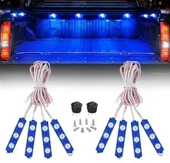 Nilight 8PCS Truck Pickup Bed Light 24LED Blue Cargo Rock Lighting Kits with Switch for Van Off-Road Under Car Side Marker Foot Wells Rail