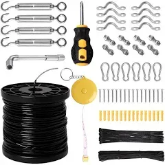 String Light Hanging Kit – 164 ft Nylon Coated Stainless Steel Guy Wire kit... 