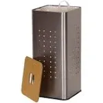 Household Essentials Square Stainless Steel Laundry Hamper with Wooden Lid, Silver