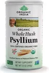 ORGANIC INDIA Whole Psyllium Husk Powder Organic - Psyllium Husk Fiber Supplement, Digestion Support, Vegan, Gluten-Free, Non-GMO, Soluble & Insoluble Fiber Source - 12 oz (Pack of 1)