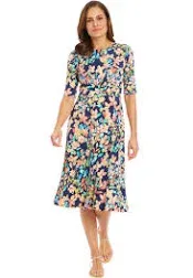 Women's London Times Printed Midi A-Line Dress