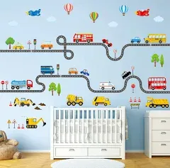 DECOWALL SG3-2308 Transports and Road Wall Stickers Decals Kids Peel and Stick Removable for Nursery Bedroom Living Room décor Construction Car Truck Tractor Boys Playroom…