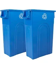 United Solutions Highboy Recycling Container, 23 Gallon, Space Saving Slim Profile and Easy Bag Removal for Indoor or Outdoor Use, Recycle Blue