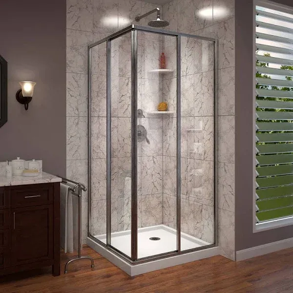 DreamLine Cornerview 36 in. D x 36 in. W x 76 3/4 in H Framed Sliding Shower Enclosure in Brushed Nickel with White Acrylic Kit