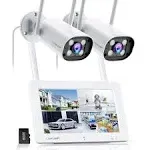 2K Security Camera System Surveillance Camera with 7&#034; Touchscreen Monitor &amp; 32GB