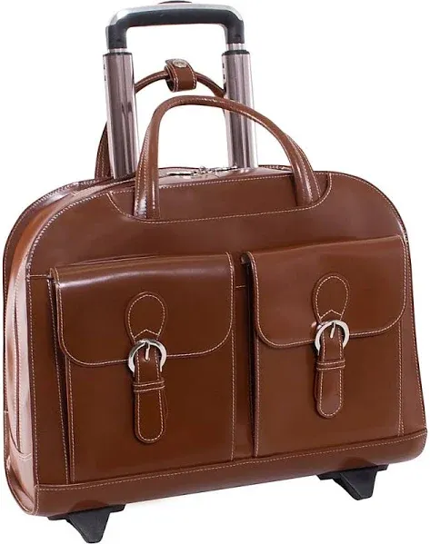 McKLEIN Wheeled Ladies Laptop Briefcase 15&#034; Dual-Pockets Cowhide Leather Brown