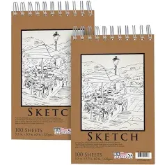 5.5&#034; X 8.5&#034; Top Spiral Bound Sketch Book Pad, Pack of 2, 100 Sheets Each, 60Lb (