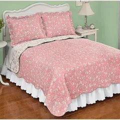 Collections Etc Reversible Floral Quilt with Scalloped Edges and Two-Tone Design