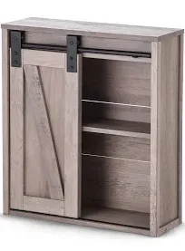 Wood Decorative Wall Storage Cabinet, Farmhouse Bathroom Cabinet with Sliding Ba