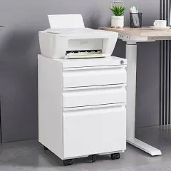 3-Drawer Mobile File Cabinet with Lock Office Storage Filing Cabinet ,Pre-Assembled Metal File Cabinet Except Wheels Under Desk