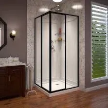 DreamLine® Cornerview 36"W x 36"D x 76-3/4"H White Corner Shower & Satin Black Framed Enclosure with Clear Glass and Corner Drain (3-Piece)