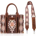 Wrangler Southwestern Print Small Canvas Tote/Crossbody - Coffee