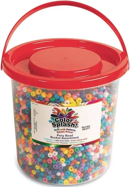 Color Splash!® Pony Bead Bucket, Assorted Colors, 4 lbs with 6,500+ Beads Included