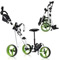 Costway Foldable 3 Wheel Push Pull Golf Trolley with Scoreboard Bag