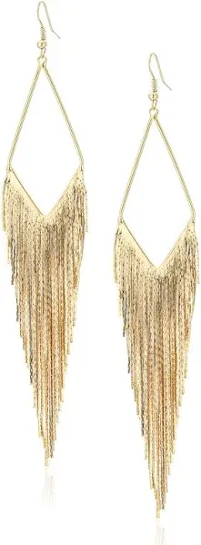 4.5&#034; GUESS Polished Gold Tone Long Fringe Dangle Earrings, with Hooks