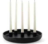 Black Candlestick Holders - Large Ceramic Black Taper Candle Holder w/ 12” Round Base & 5 Holders – Advent Wreath Candle Holder, Adornos de Navidad en Oferta, Christmas & Halloween Candle Holders