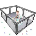 Indoor &amp; Outdoor Baby Playpen - Safe Play Area, Soft Mesh, Foldable (Dark Grey)