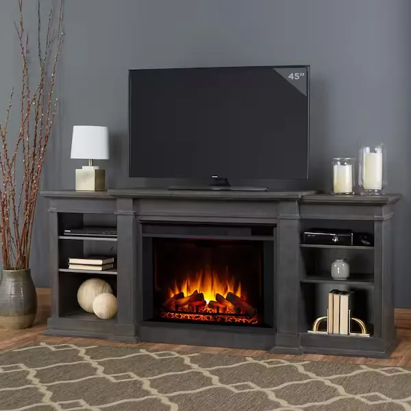 Eliot Grand 81 in. Electric Fireplace TV Stand Entertainment Center in Antique Gray