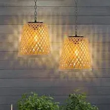 Solar Hanging Lanterns Gazebo Lights Rattan Woven Chandelier Solar Lamp 2 Pack