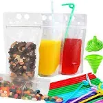 Zipper Drink Bag Clear Stand-Up Plastic Pouches Bags with Drink Straws Heavy