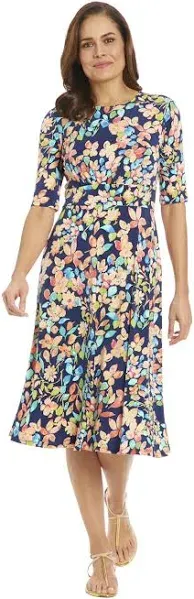 Women's London Times Petites Scoop Neck Floral Wear To Work Dress