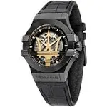 Maserati Potenza Men's Watch, Automatic, Made of Steel, Black PVD, Leather - R8821108036